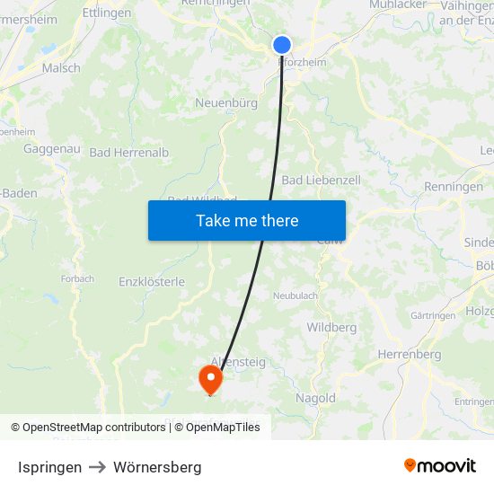 Ispringen to Wörnersberg map