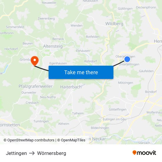 Jettingen to Wörnersberg map