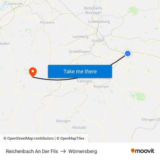 Reichenbach An Der Fils to Wörnersberg map