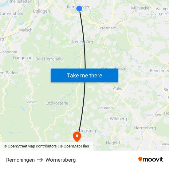 Remchingen to Wörnersberg map