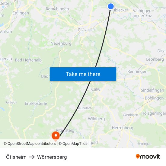 Ötisheim to Wörnersberg map