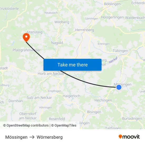 Mössingen to Wörnersberg map