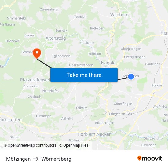 Mötzingen to Wörnersberg map