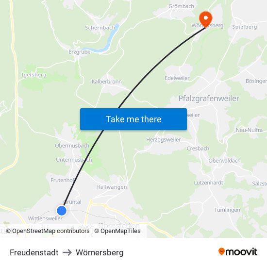 Freudenstadt to Wörnersberg map