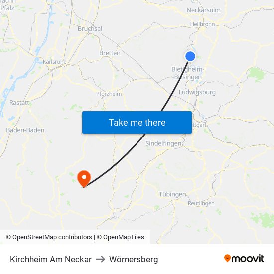 Kirchheim Am Neckar to Wörnersberg map
