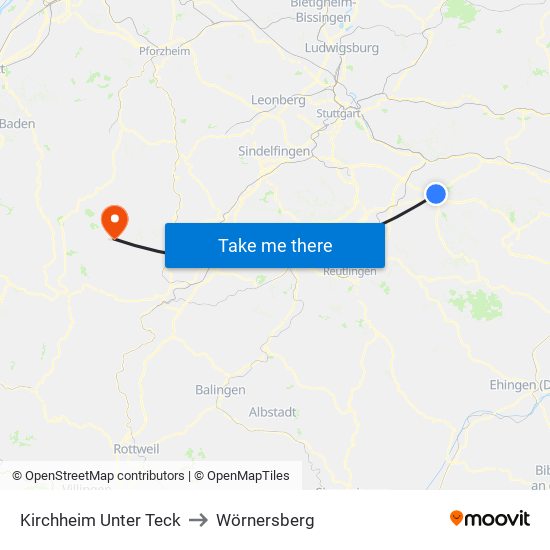 Kirchheim Unter Teck to Wörnersberg map