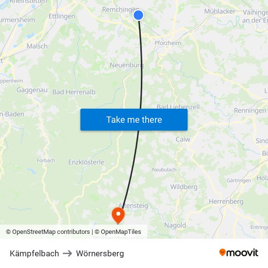 Kämpfelbach to Wörnersberg map