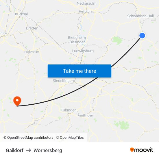 Gaildorf to Wörnersberg map