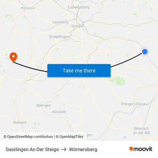 Geislingen An Der Steige to Wörnersberg map