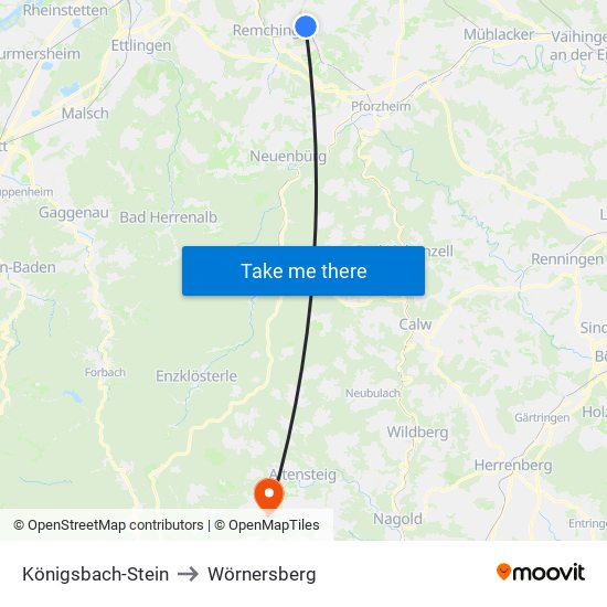 Königsbach-Stein to Wörnersberg map