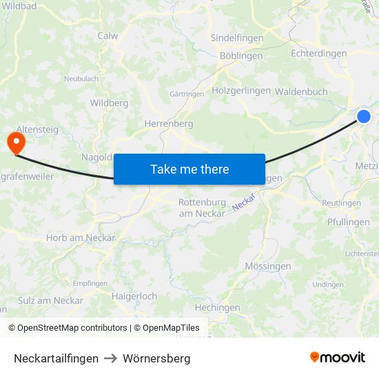 Neckartailfingen to Wörnersberg map