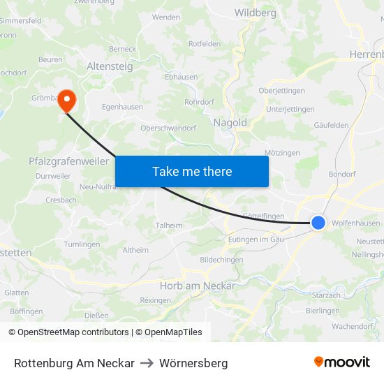 Rottenburg Am Neckar to Wörnersberg map