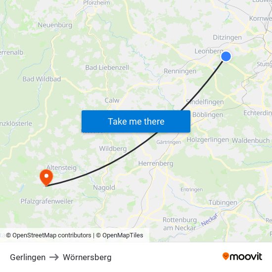 Gerlingen to Wörnersberg map