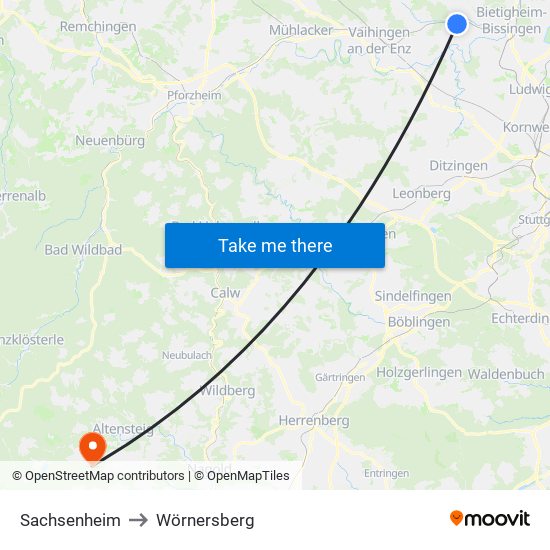 Sachsenheim to Wörnersberg map