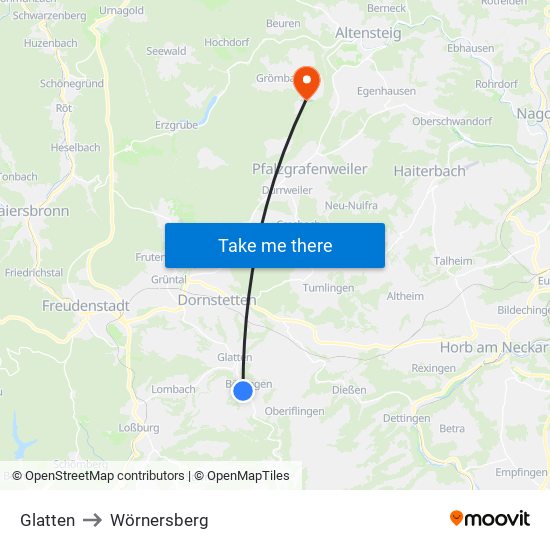 Glatten to Wörnersberg map