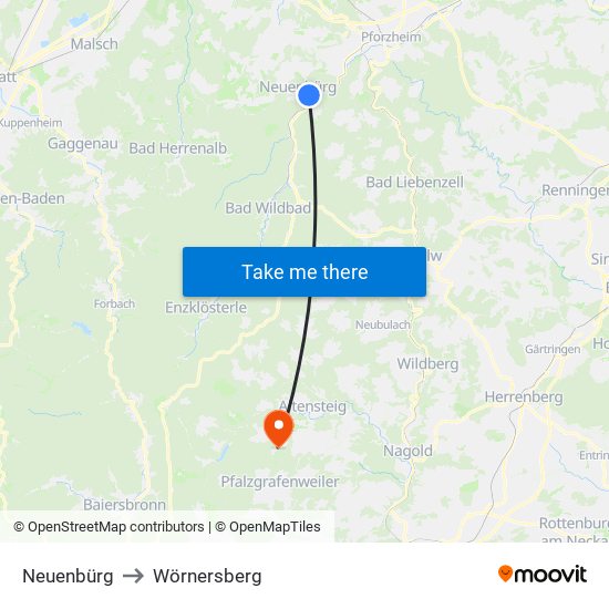 Neuenbürg to Wörnersberg map