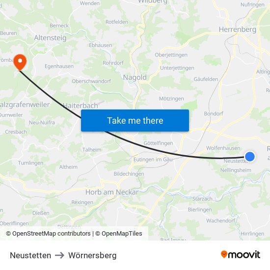 Neustetten to Wörnersberg map