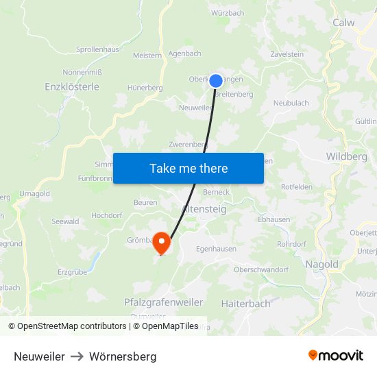 Neuweiler to Wörnersberg map
