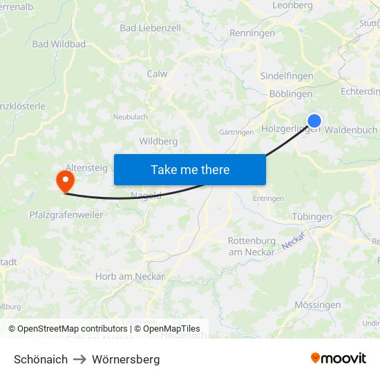 Schönaich to Wörnersberg map