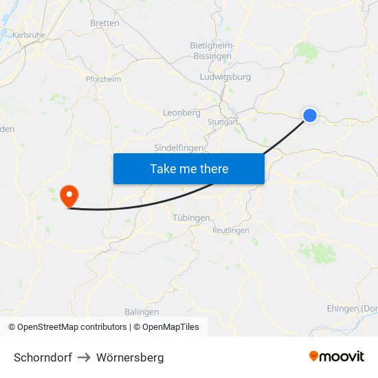 Schorndorf to Wörnersberg map