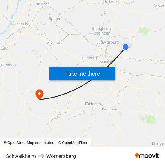 Schwaikheim to Wörnersberg map