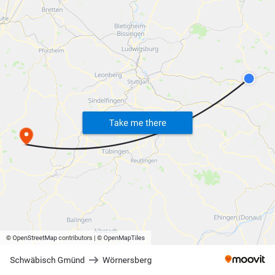 Schwäbisch Gmünd to Wörnersberg map