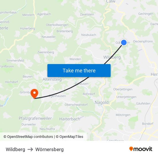 Wildberg to Wörnersberg map