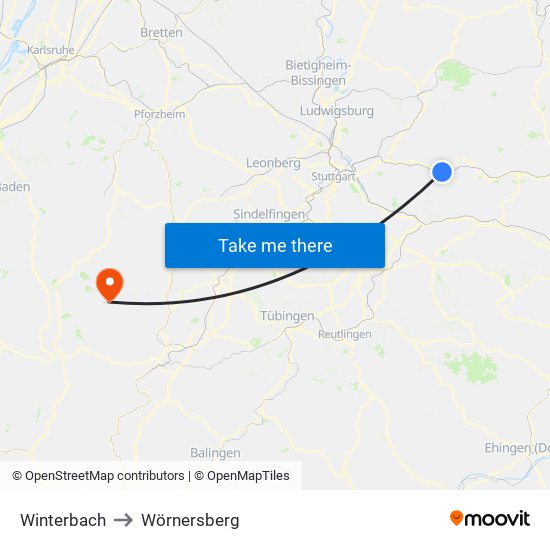Winterbach to Wörnersberg map