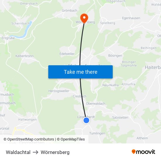 Waldachtal to Wörnersberg map