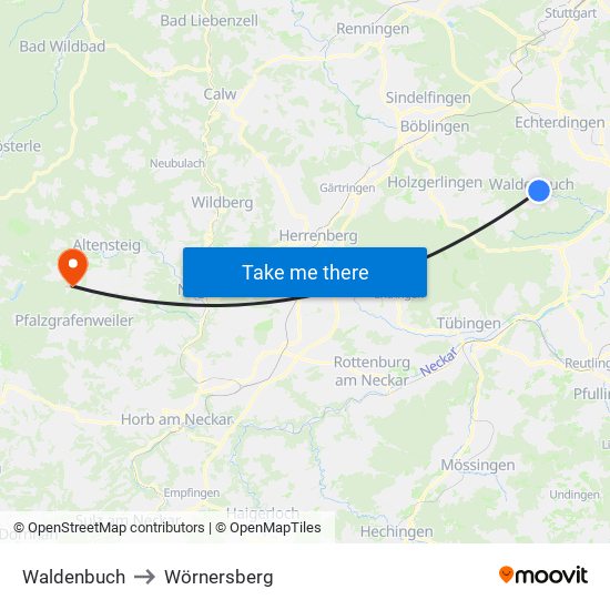 Waldenbuch to Wörnersberg map