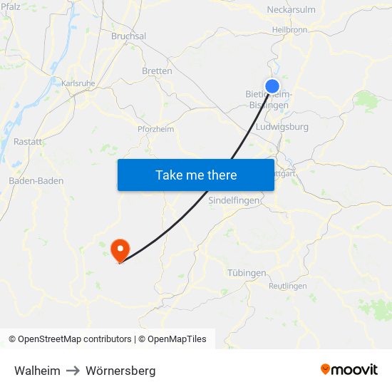 Walheim to Wörnersberg map