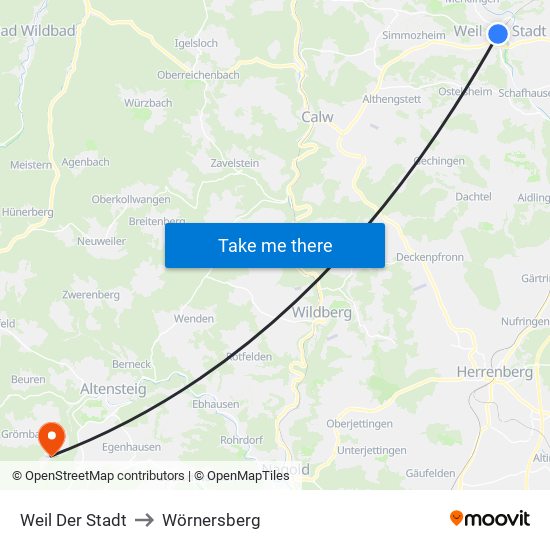 Weil Der Stadt to Wörnersberg map