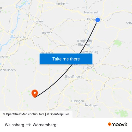 Weinsberg to Wörnersberg map