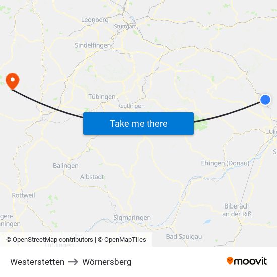 Westerstetten to Wörnersberg map