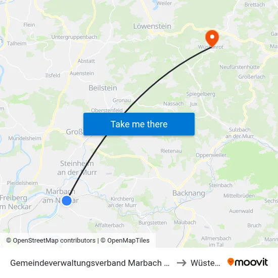 Gemeindeverwaltungsverband Marbach am Neckar to Wüstenrot map
