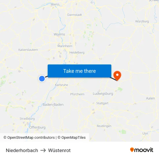 Niederhorbach to Wüstenrot map
