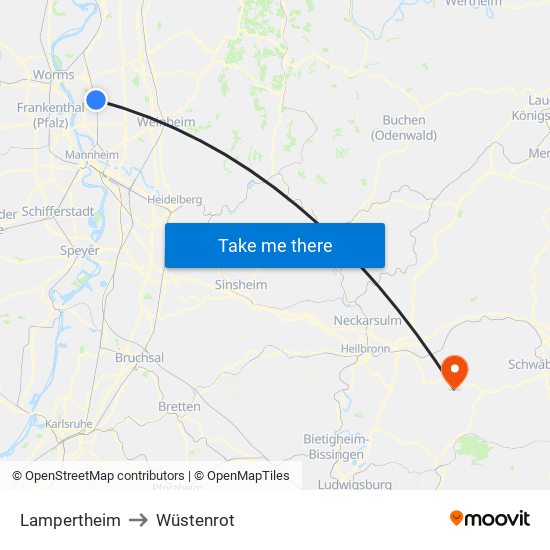 Lampertheim to Wüstenrot map