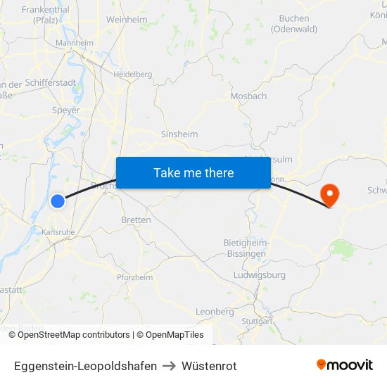 Eggenstein-Leopoldshafen to Wüstenrot map