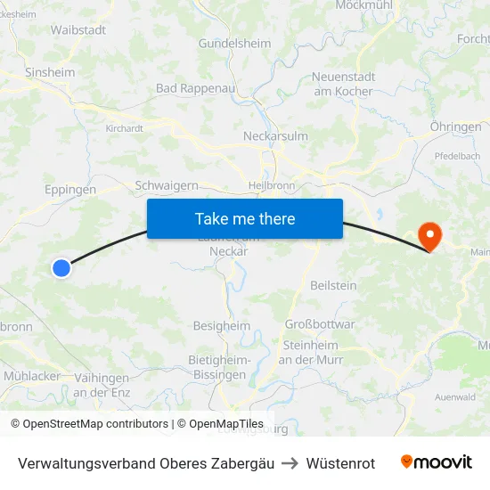 Verwaltungsverband Oberes Zabergäu to Wüstenrot map