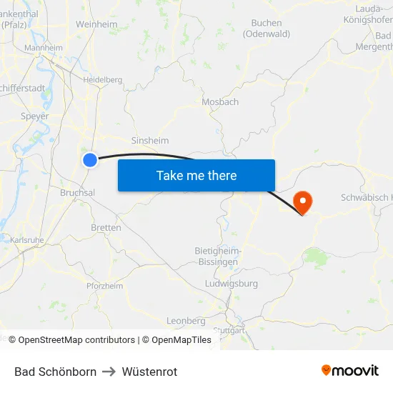 Bad Schönborn to Wüstenrot map