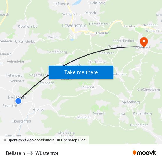 Beilstein to Wüstenrot map
