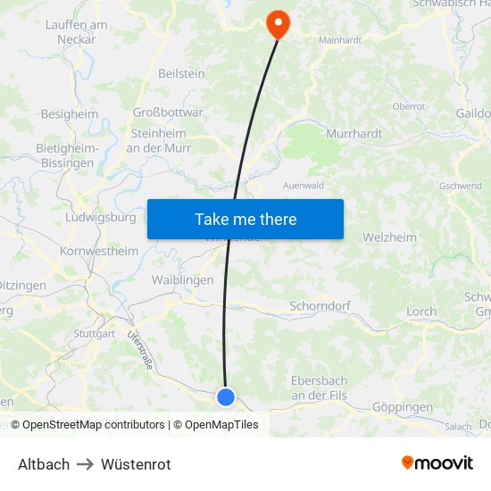 Altbach to Wüstenrot map