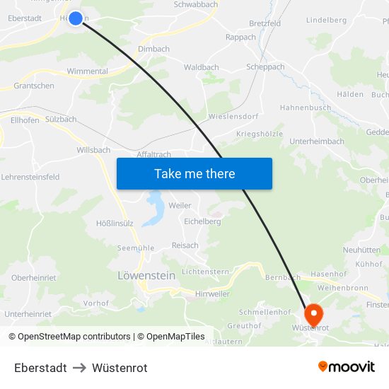 Eberstadt to Wüstenrot map