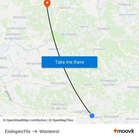 Eislingen/Fils to Wüstenrot map