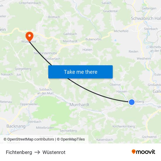 Fichtenberg to Wüstenrot map
