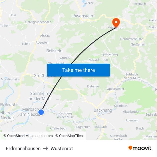 Erdmannhausen to Wüstenrot map