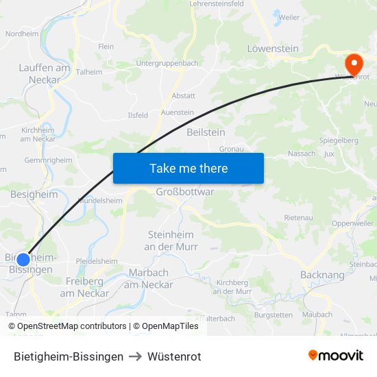 Bietigheim-Bissingen to Wüstenrot map