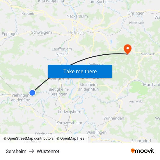 Sersheim to Wüstenrot map