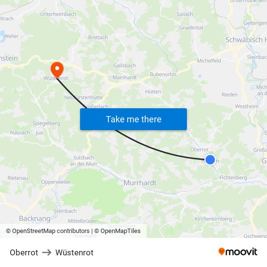Oberrot to Wüstenrot map