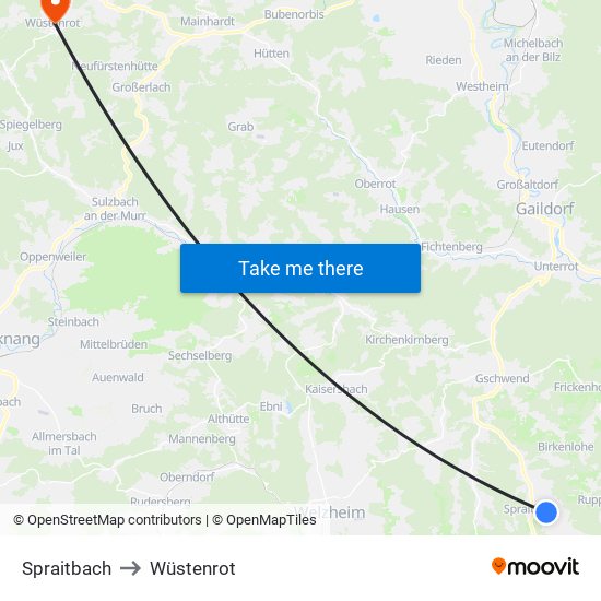 Spraitbach to Wüstenrot map